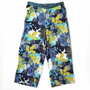 Habitat Wide Leg Flood Floral Elastic Waist Pant Size L Colorful Boho Lagenlook